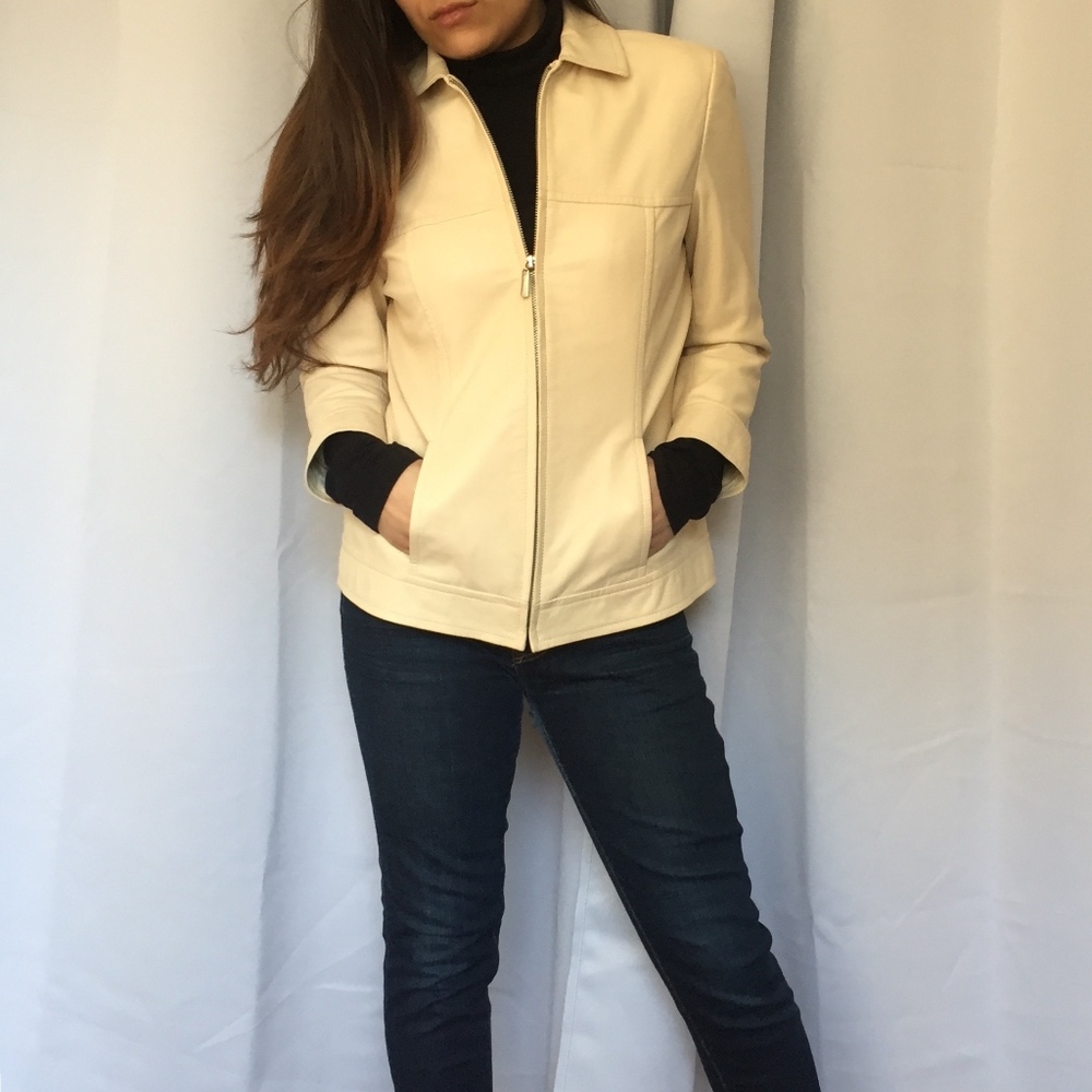 Dana Buchman Cream Leather Jacket - Picture 3 of 4